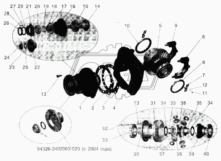 103-2403010 Дифференциал заднего моста АМАЗ чашки в СБ с крестовиной МАЗ